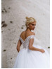 Off Shoulder Beaded White Lace Tulle Sweet Wedding Dress